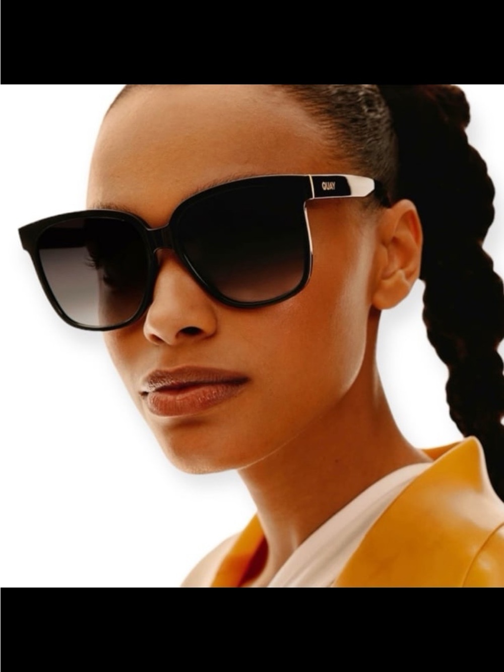 New QUAY WIDE AWAKE Sunglasses Black Frame Black Gradient Lenses Oversized.